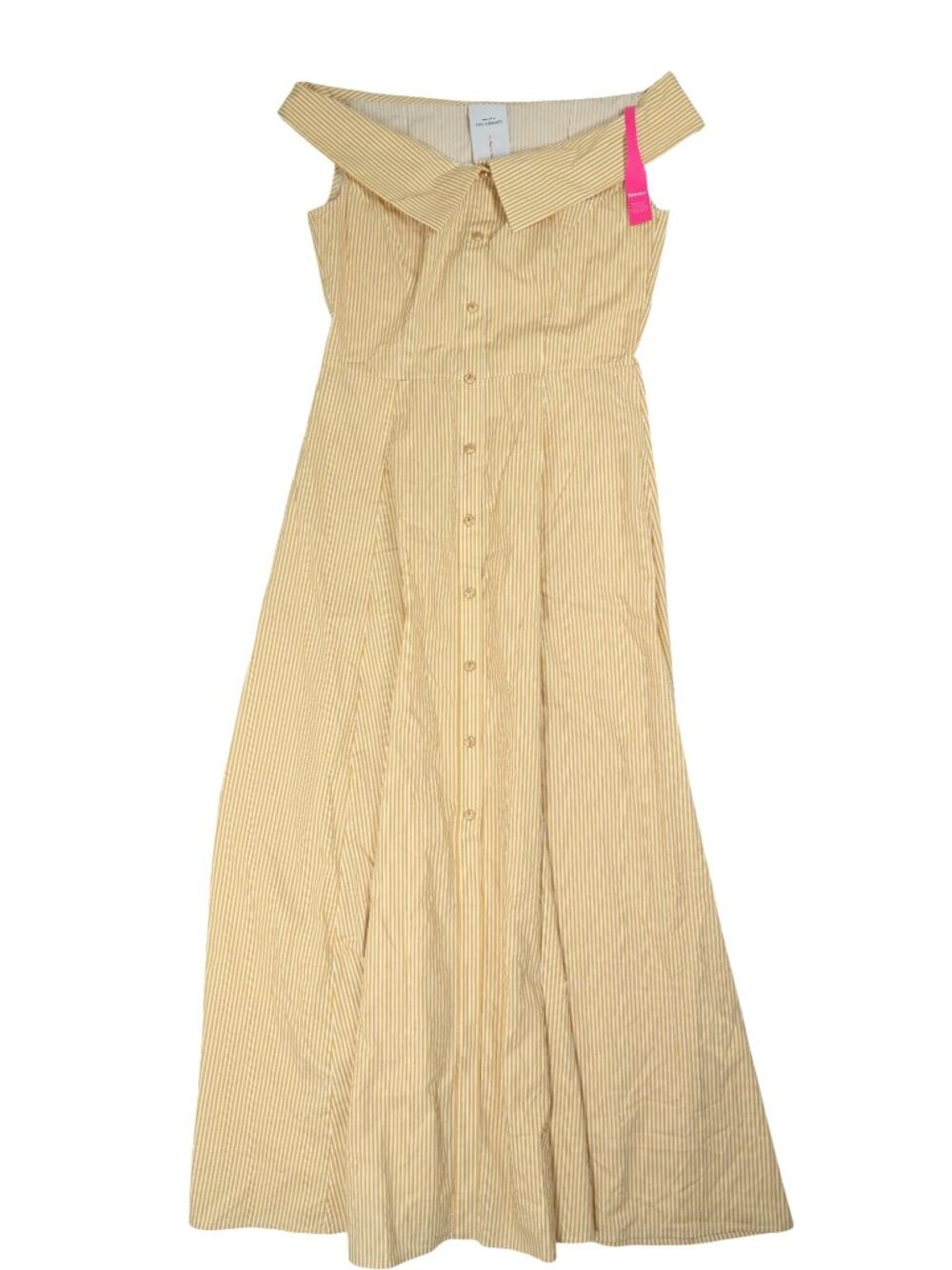 Fabrique Claudia Striped Off Shoulder Collared Belted Sleeveless Dress in Yellow